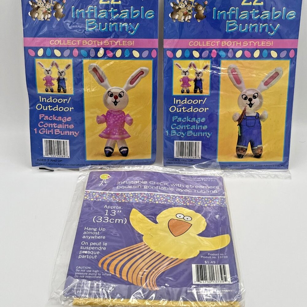Vintage Easter Inflatable‎ Bunny Rabbit & Chicken Vinyl Unopened lot of 3
